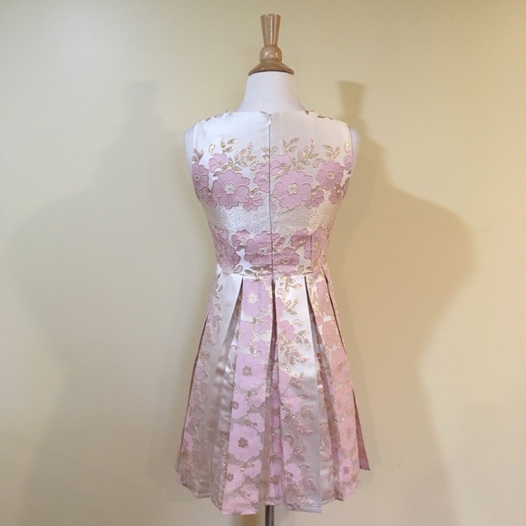 💥 CLEARANCE Gold Blush Floral Lace Pleated Dress - Picture 4 of 4